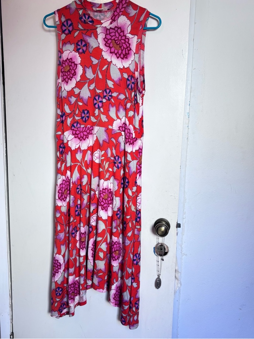 Anthropologie Red Floral Sleeveless Midi Dress
